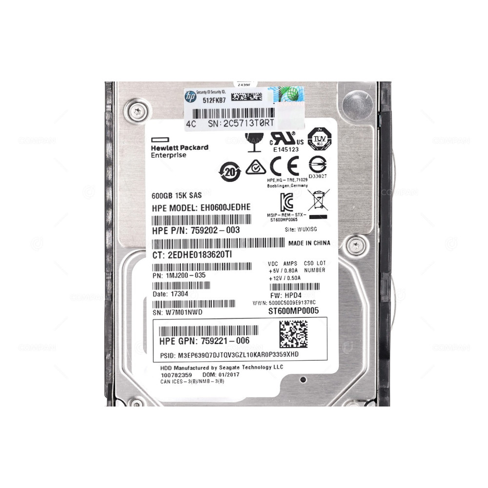 759548-001 HP HDD 600GB 15K SAS 12G 2.5" SFF HOT-SWAP